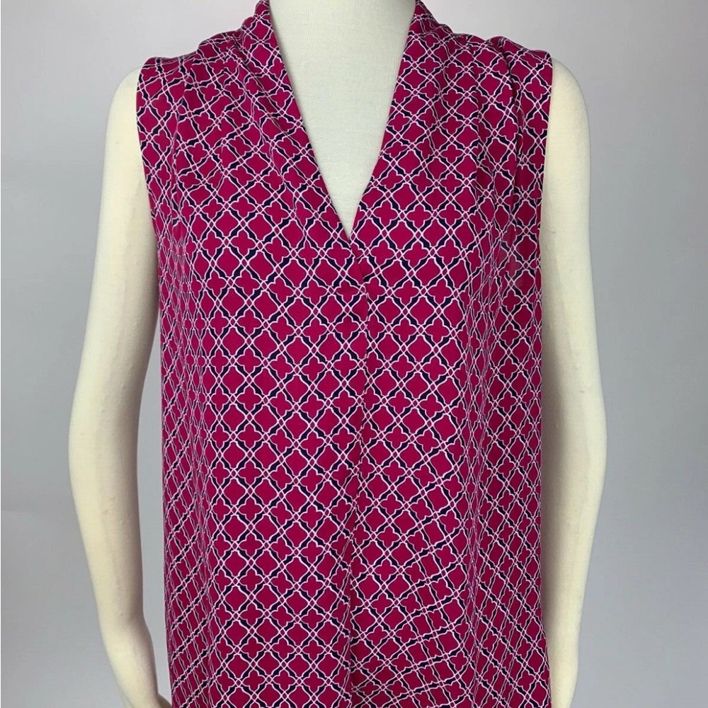 Laundry By Shelli Segal Pink and Blue Sleeveless Wrap Blouse